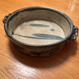 Handcrafted Studio Pottery 8” Pie Plate with Handles-Signed by artist